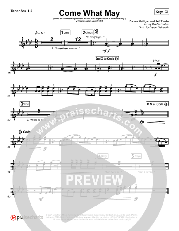Come What May Tenor Sax 1/2 (We Are Messengers)