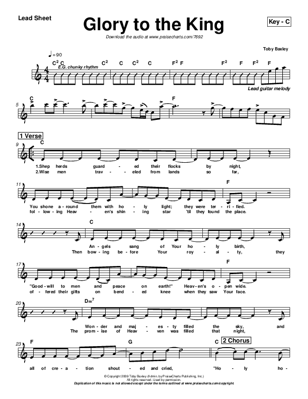 Glory To The King Lead Sheet (Toby Baxley)