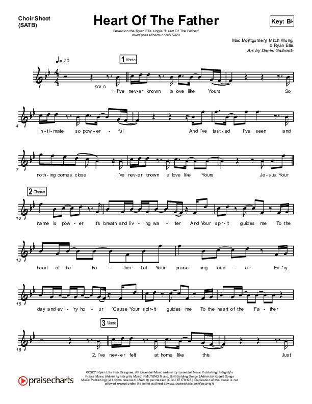 Heart Of The Father Choir Vocals (SATB) (Ryan Ellis)