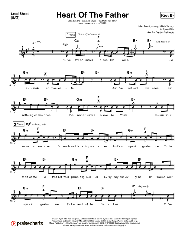 Heart Of The Father Lead Sheet (Print Only) (Ryan Ellis)