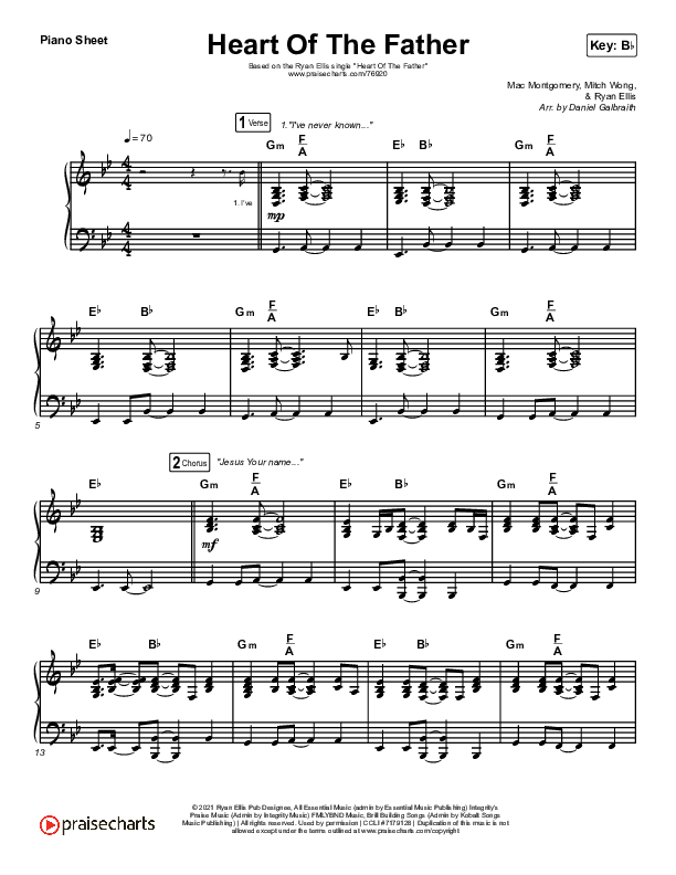 Heart Of The Father Piano Sheet (Print Only) (Ryan Ellis)