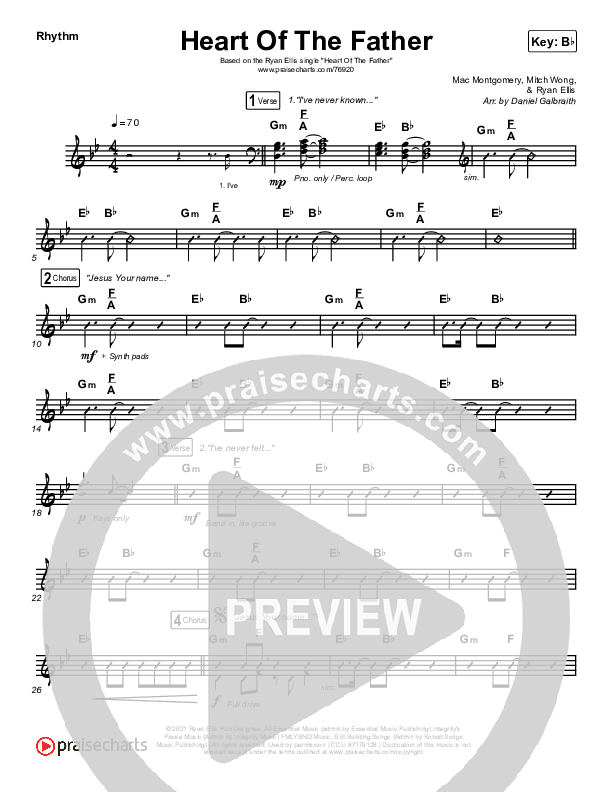 Heart Of The Father Rhythm Chart (Print Only) (Ryan Ellis)