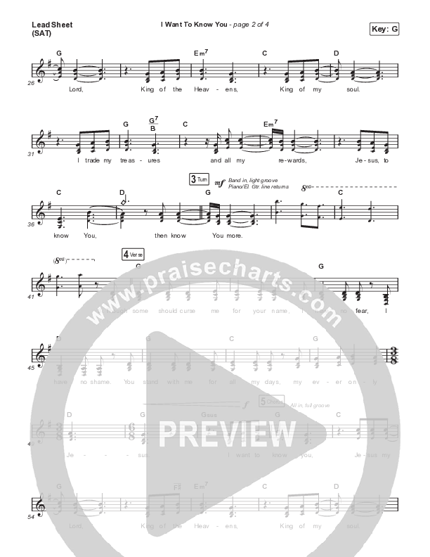 I Want To Know You Lead Sheet (SAT) (CityAlight)