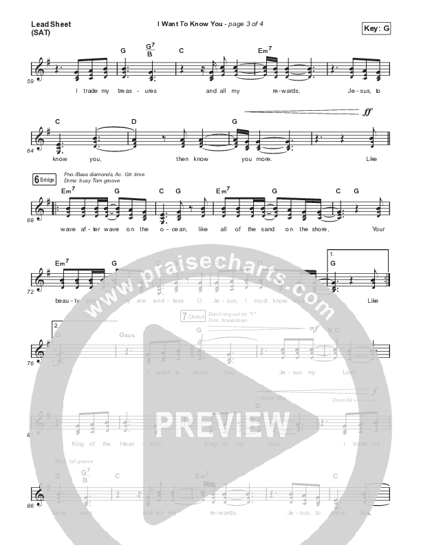 I Want To Know You Lead Sheet (SAT) (CityAlight)