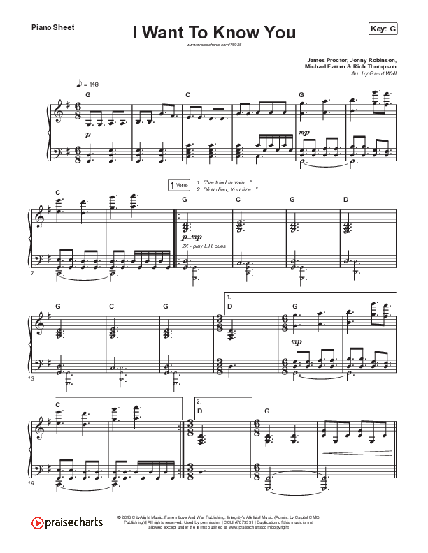 I Want To Know You Piano Sheet (CityAlight)