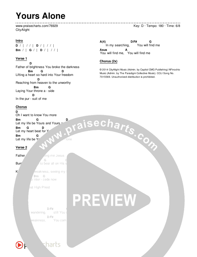 Yours Alone Chords & Lyrics (CityAlight)