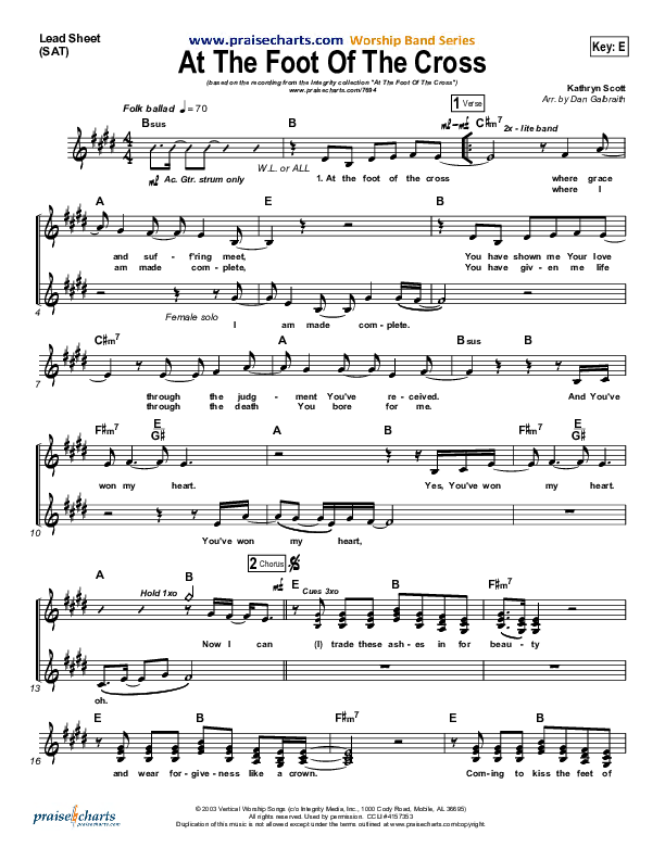At The Foot Of The Cross Lead Sheet (Kathryn Scott)