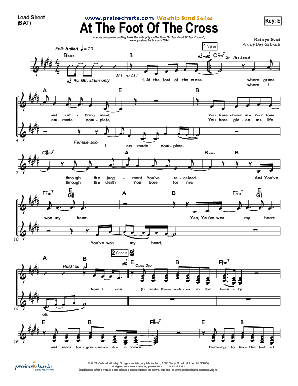 At The Foot Of The Cross Lead Sheet (SAT) (Kathryn Scott)