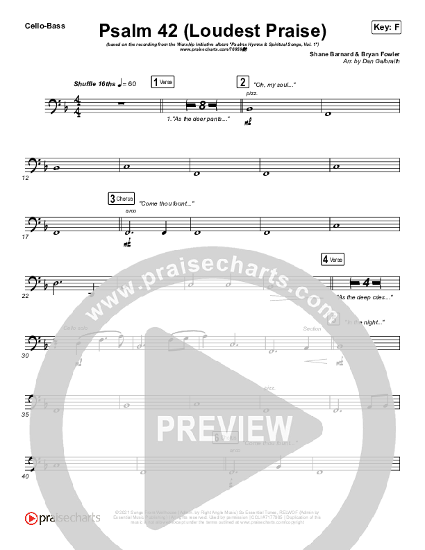 Psalm 42 (Loudest Praise) Cello/Bass (The Worship Initiative / Shane & Shane)