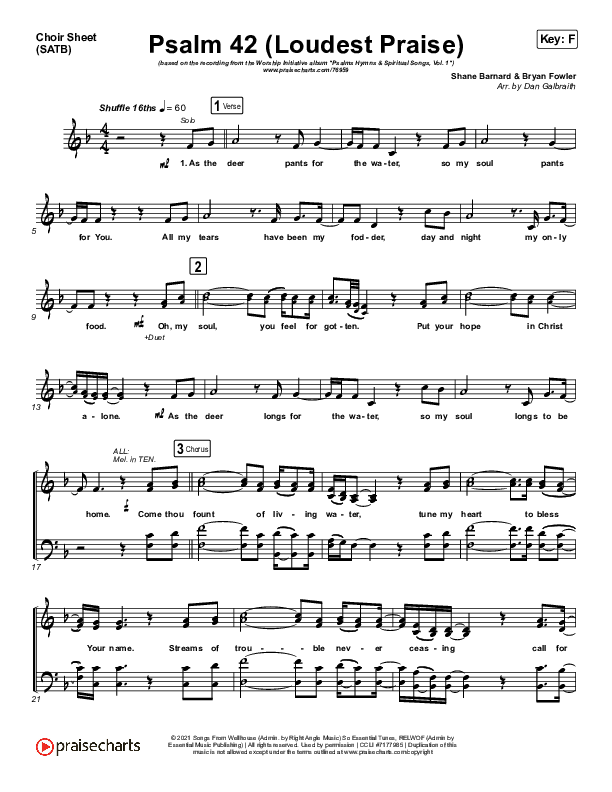 Psalm 42 (Loudest Praise) Choir Sheet (SATB) (The Worship Initiative / Shane & Shane)