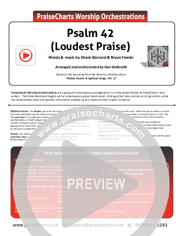 Psalm 42 (Loudest Praise) Cover Sheet (The Worship Initiative / Shane & Shane)