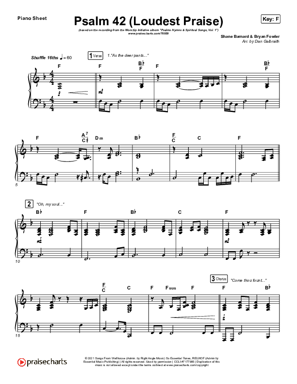 Psalm 42 (Loudest Praise) Piano Sheet (The Worship Initiative / Shane & Shane)