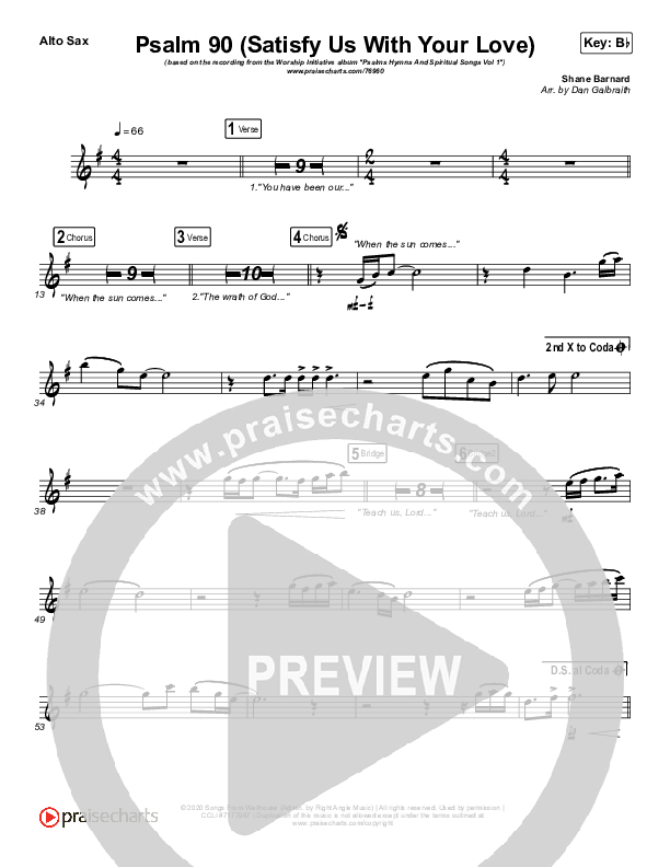 Psalm 90 (Satisfy Us With Your Love) Alto Sax (The Worship Initiative / Shane & Shane)