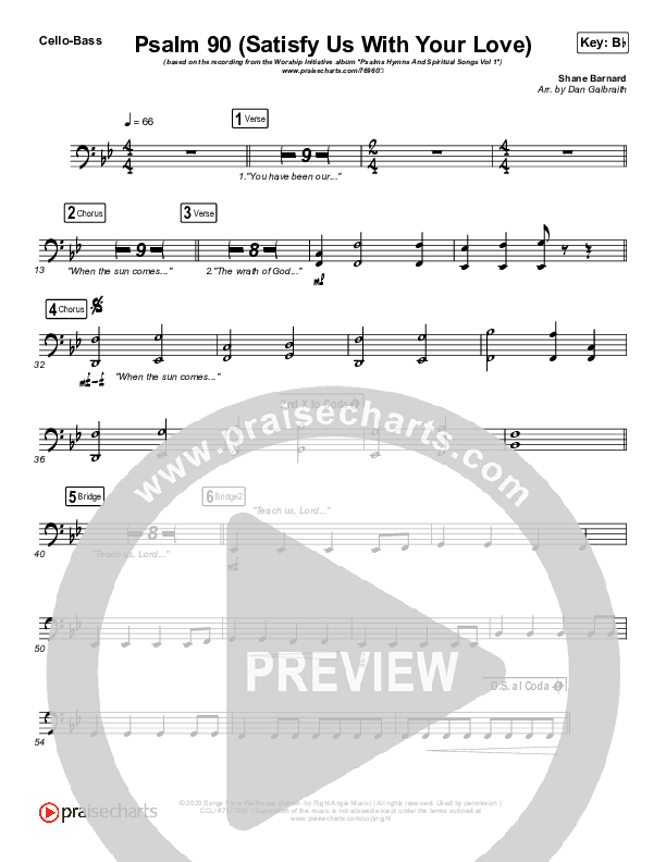Psalm 90 (Satisfy Us With Your Love) Cello/Bass (The Worship Initiative / Shane & Shane)