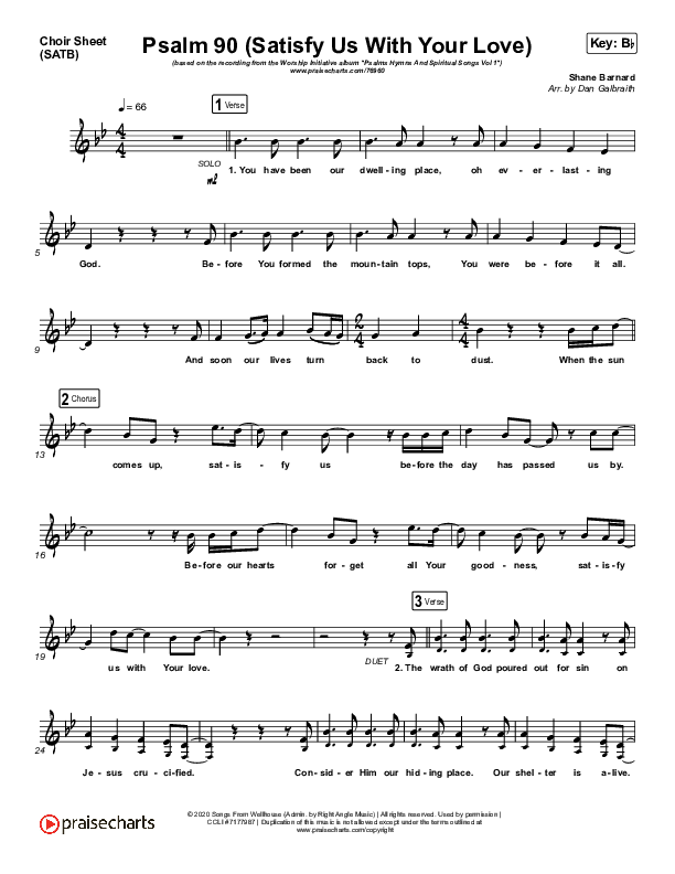 Psalm 90 (Satisfy Us With Your Love) Choir Sheet (SATB) (The Worship Initiative / Shane & Shane)