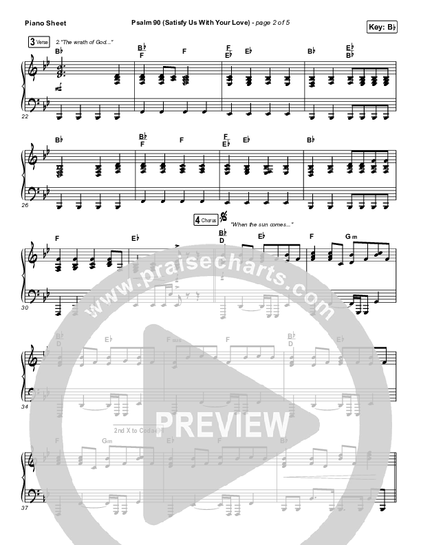 Psalm 90 (Satisfy Us With Your Love) Piano Sheet (The Worship Initiative / Shane & Shane)
