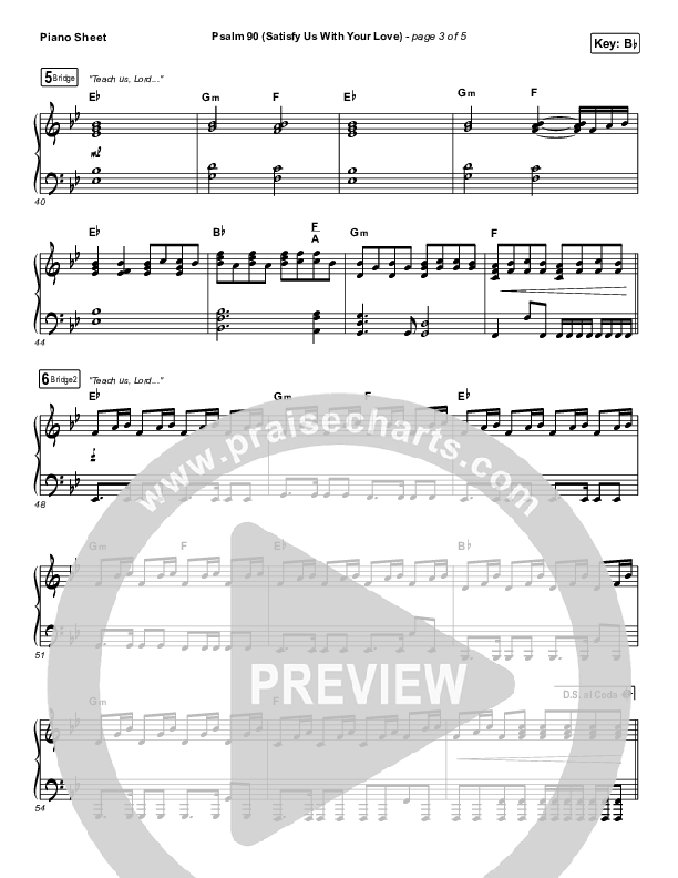 Psalm 90 (Satisfy Us With Your Love) Piano Sheet (The Worship Initiative / Shane & Shane)