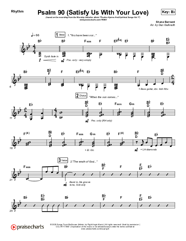 Psalm 90 (Satisfy Us With Your Love) Rhythm Chart (The Worship Initiative / Shane & Shane)