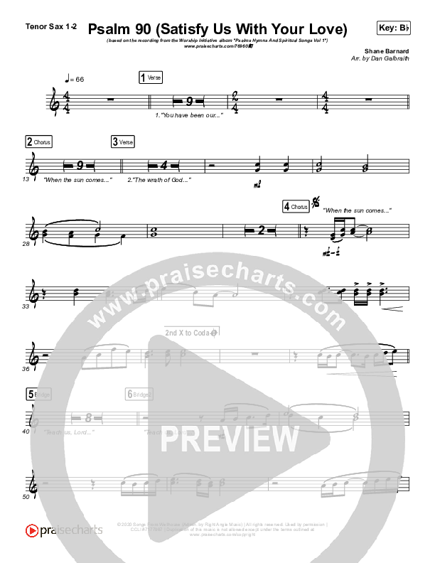 Psalm 90 (Satisfy Us With Your Love) Tenor Sax 1/2 (The Worship Initiative / Shane & Shane)