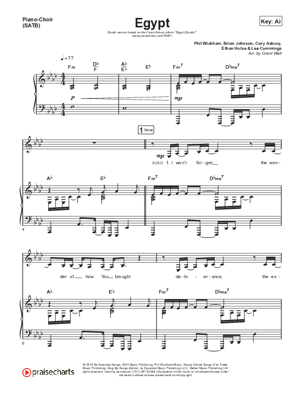 Egypt (Studio) Sheet Music PDF (Cory Asbury) - PraiseCharts