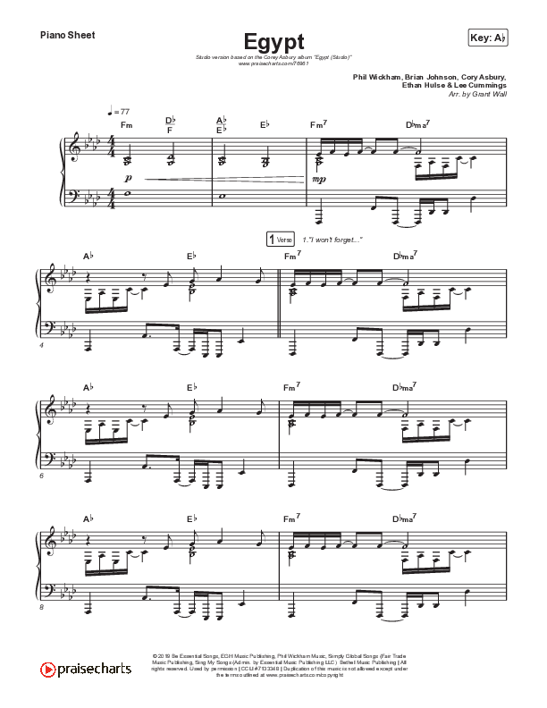 Egypt (Studio) Piano Sheet (Cory Asbury)