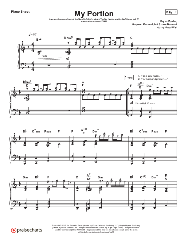My Portion Piano Sheet (The Worship Initiative / Shane & Shane)