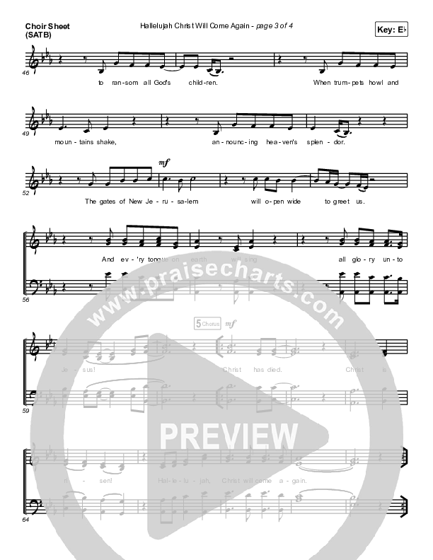 Hallelujah Christ Will Come Again Choir Sheet (SATB) (The Worship Initiative / Shane & Shane)