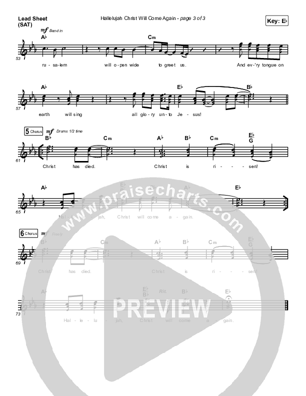 Hallelujah Christ Will Come Again Lead Sheet (SAT) (The Worship Initiative / Shane & Shane)