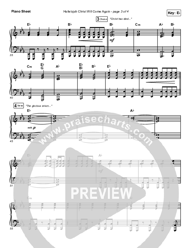 Hallelujah Christ Will Come Again Piano Sheet (The Worship Initiative / Shane & Shane)