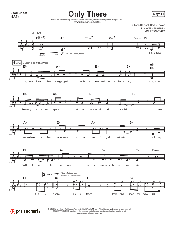 Only There Lead Sheet (SAT) (The Worship Initiative / Shane & Shane)