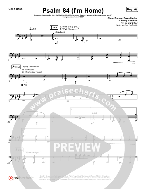 Psalm 84 (I’m Home) Cello/Bass (The Worship Initiative / Shane & Shane)