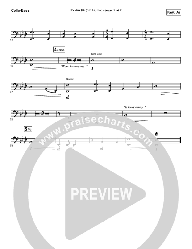 Psalm 84 (I’m Home) Cello/Bass (The Worship Initiative / Shane & Shane)