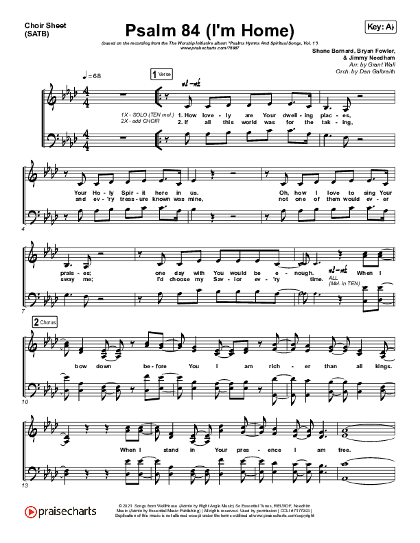 Psalm 84 (I’m Home) Choir Sheet (SATB) (The Worship Initiative / Shane & Shane)
