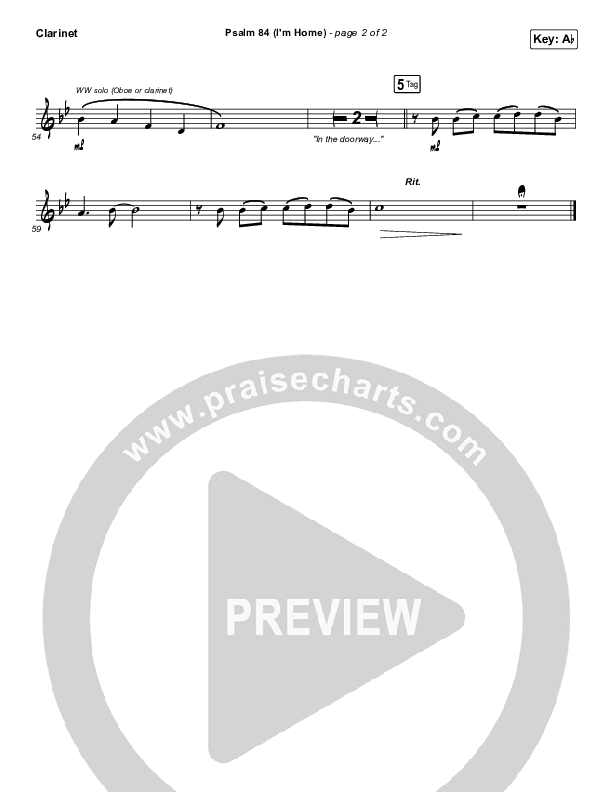 Psalm 84 (I’m Home) Clarinet (The Worship Initiative / Shane & Shane)