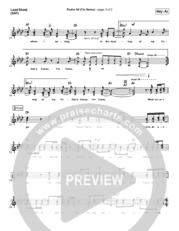 Psalm 84 (I’m Home) Lead Sheet (SAT) (The Worship Initiative / Shane & Shane)