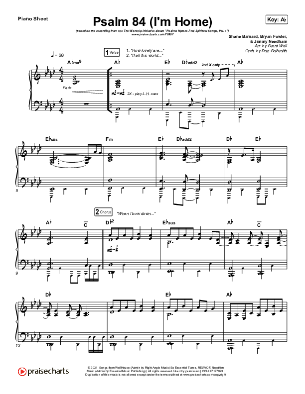 Psalm 84 (I’m Home) Piano Sheet (The Worship Initiative / Shane & Shane)