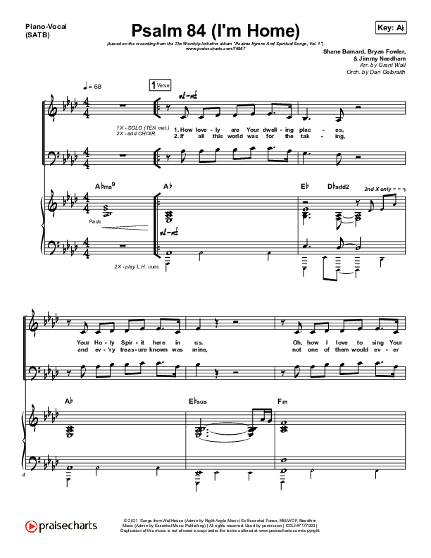 Psalm 84 (I’m Home) Piano/Vocal (SATB) (The Worship Initiative / Shane & Shane)