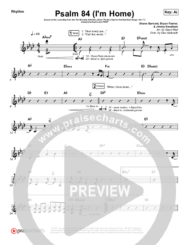 Psalm 84 (I’m Home) Rhythm Chart (The Worship Initiative / Shane & Shane)