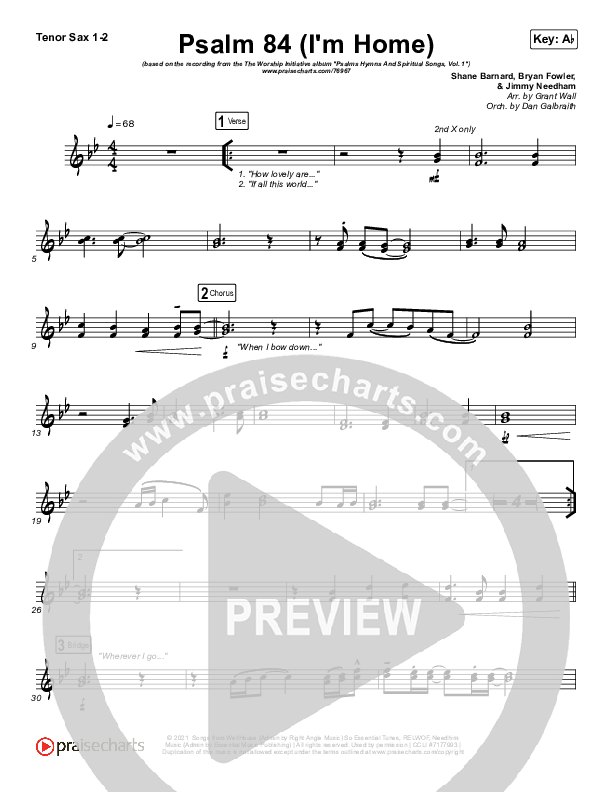 Psalm 84 (I’m Home) Tenor Sax 1/2 (The Worship Initiative / Shane & Shane)