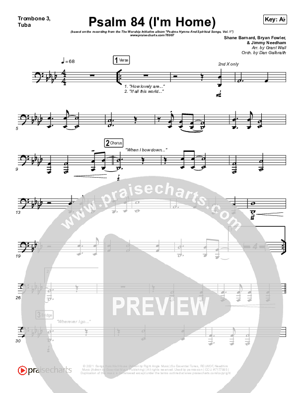 Psalm 84 (I’m Home) Trombone 3/Tuba (The Worship Initiative / Shane & Shane)