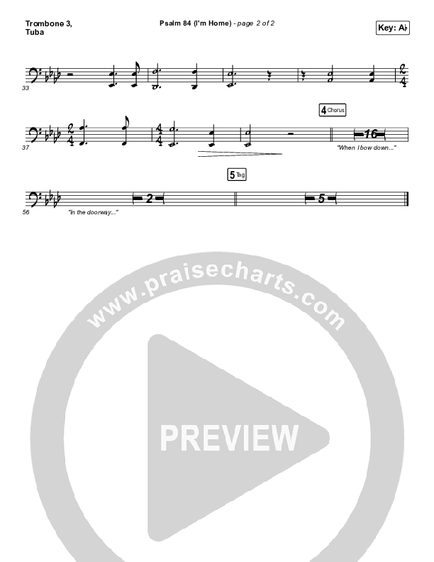 Psalm 84 (I’m Home) Trombone 3/Tuba (The Worship Initiative / Shane & Shane)