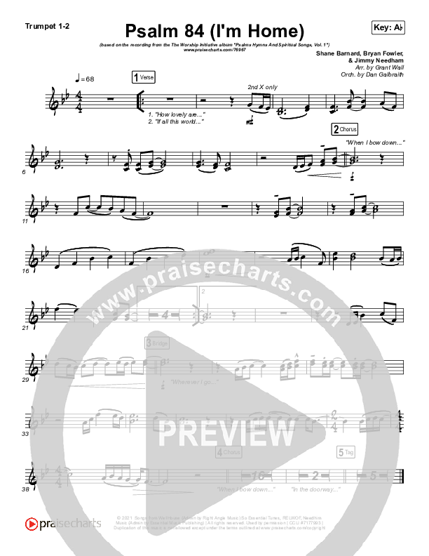 Psalm 84 (I’m Home) Trumpet 1,2 (The Worship Initiative / Shane & Shane)