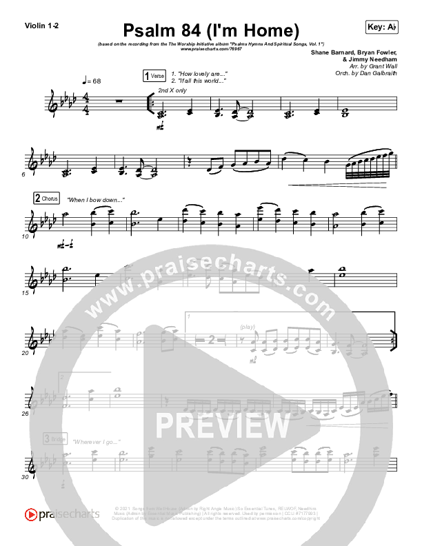 Psalm 84 (I’m Home) Violin 1/2 (The Worship Initiative / Shane & Shane)