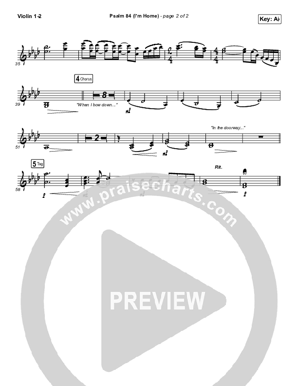 Psalm 84 (I’m Home) Violin 1/2 (The Worship Initiative / Shane & Shane)