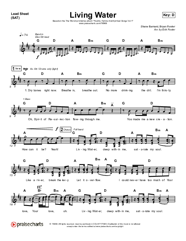 Living Water Lead Sheet (SAT) (The Worship Initiative / Shane & Shane)