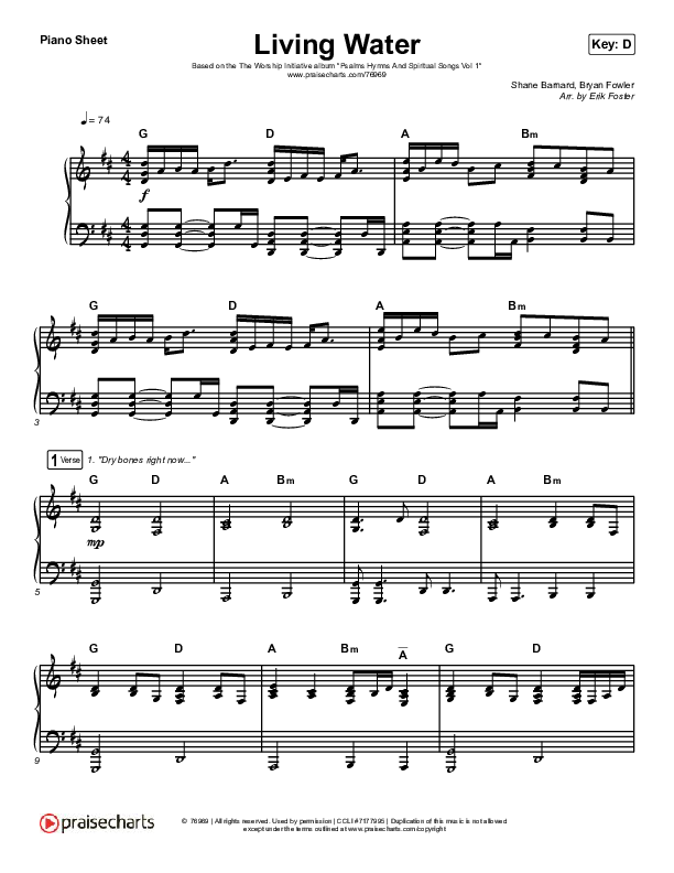 Living Water Piano Sheet (The Worship Initiative / Shane & Shane)