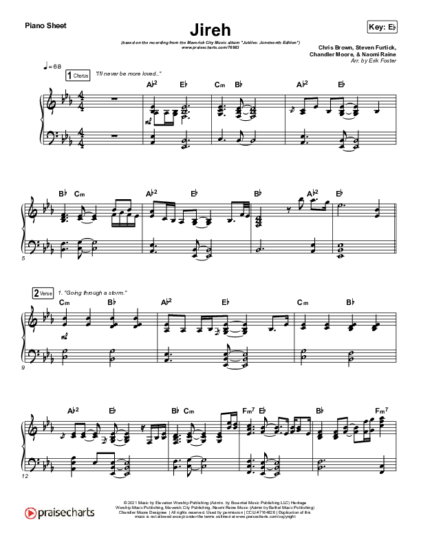 Jireh Piano Sheet (Maverick City Music)