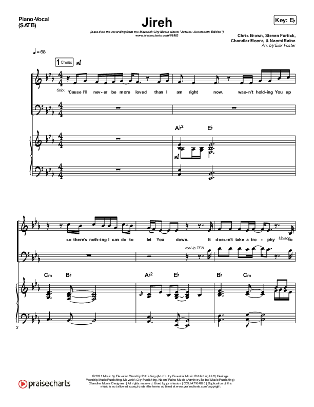 Jireh Piano/Vocal (SATB) (Maverick City Music)