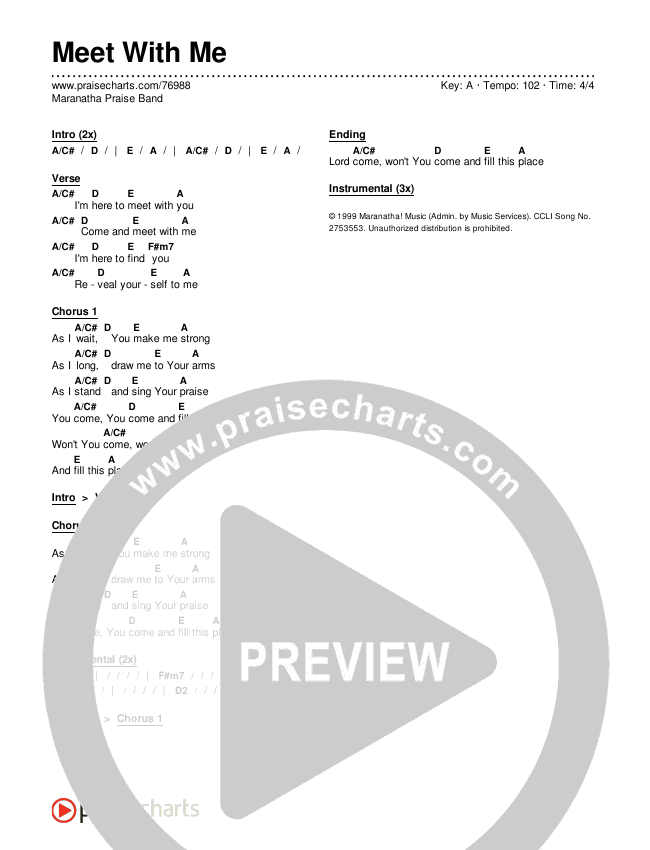 Meet With Me Chord Chart (Maranatha Praise Band)