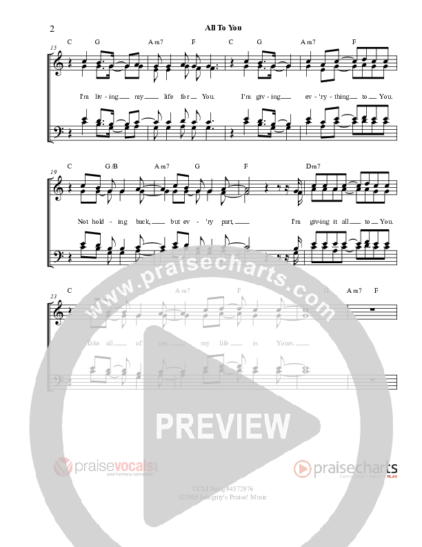 All To You Lead Sheet (PraiseVocals)